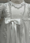 L'Pety Canar Satin and French Metallic Lace Christening Gown