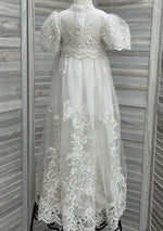 L'Pety Canar Crepe and French Metallic Lace Off White Christening Gown