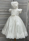 Nan & Jan Girls’ Off White Silk Christening Gown with Floral Embroidered Bodice - Short