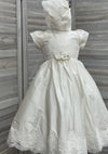 Nan & Jan Girls’ Off White Silk Christening Gown with Floral Embroidered Bodice - Short