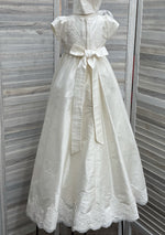 Nan & Jan Girls’ Off White Silk Christening Gown with Floral Embroidered Bodice - Long