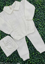 Boys Knit Cotton 3 pc Christening Changing Outfit