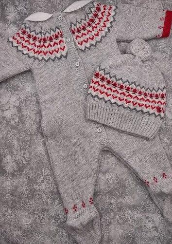 Infant Boys’ 2 Piece Wool Cashmere Knit Outfit - Grey/Red