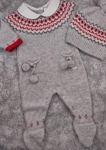 Infant Boys’ 2 Piece Wool Cashmere Knit Outfit - Grey/Red