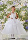 Joan Calabrese White Tea Length Organza with Tulle & Horsehair Hem Communion Dress - 120345