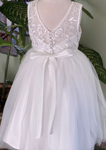 Lace and Tulle Dress with Pearl Trim Accents