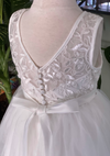 Lace and Tulle Dress with Pearl Trim Accents