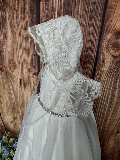 satin baptism dress for baby girl White Satin Baptism Dress with Lace - Toddler Christening Gown