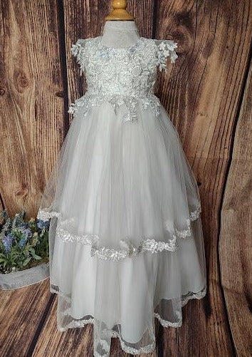 All Over Lace Baptism Gown Couture Christening Dress With 3D Lace Button  Back - Blush Kids Luxury Couture