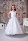 Rosabella Ankle Length Lace and Tulle Communion Gown with Rhinestone Belt RB624