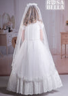 Rosabella Ankle Length Lace and Tulle Communion Gown with Rhinestone Belt RB626