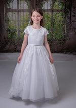 Sweetie Pie Short Sleeve Satin & Tulle Communion Gown with Veil - 4017
