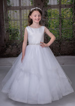 Sweetie Pie Communion gown with Satin Bodice and Cascading Tulle Skirt with Horsehair Hem - 4050
