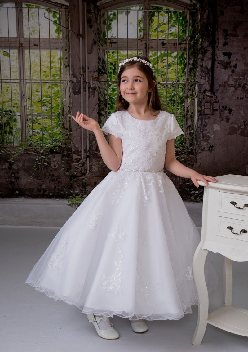 Knee Length New Generation Communion Dresses Sweetie Pie Tea Length Lace Communion Gown With Pearl Belt 4054 Knee Length New Generation Communion Dresses Sweetie Pie Tea Length Lace Communion Gown With Pearl Belt 4054