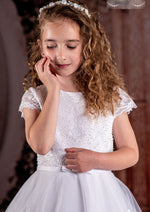 Sweetie Pie Plus Size Communion Lace Aline Dress with Short Illusion Sleeve - 4086