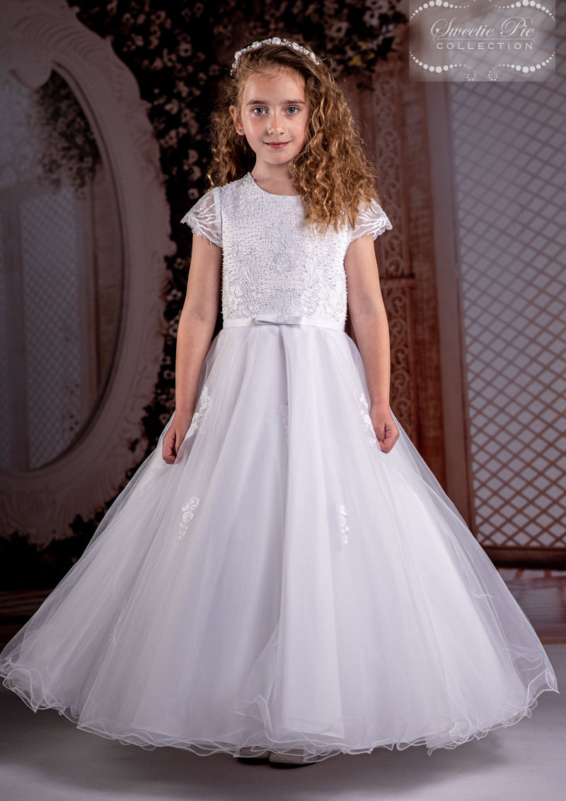Sweetie Pie Plus Size Communion Lace Aline Dress with Short Illusion Sleeve - 4086 8 Plus / White Sweetie Pie Plus Size Communion Lace Aline Dress with Short Illusion Sleeve - 4086 8 Plus / White