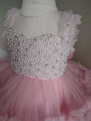 Sara's Exclusive Pink Pearl and Tulle Party Dress Sara's Children's Boutique Sara's Exclusive Pink Pearl and Tulle Party Dress Sara's Children's Boutique