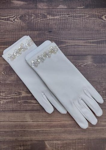 Sara’s Girl’s Ivory Gloves - Sequin Flowers (GL200)