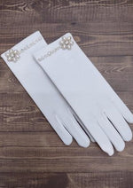 Sara’s Girl’s White Gloves - Pearl Flower with Rhinestones