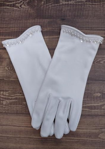 Sara’s Girl’s White Gloves - Pearl & Sequin (GL143)