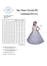 Sweetie Pie Scroll Lace Tulle Gown with Circular Skirt and Stunning Back- 4053 Size Chart