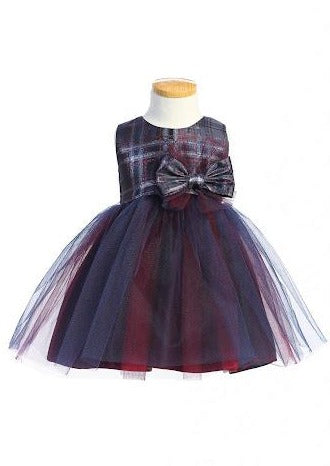 Sweet Kids’ Infant/Toddler Navy Metallic Plaid and Two Toned Tulle Party Dress