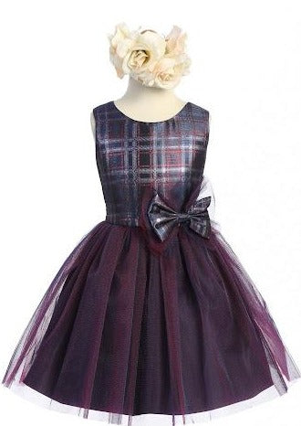 Sweet Kids’ Infant/Toddler Navy Metallic Plaid and Two Toned Tulle Party Dress