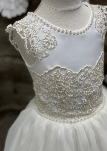 Piccolo Bacio Couture Metallic Lace Applique Communion Dress Camilla