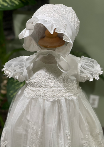 Macis Design Delicate Christening Gown with Scallop Lace - CH1257