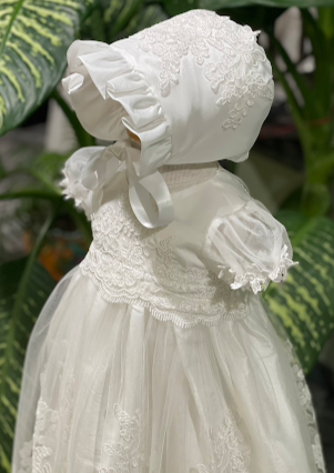 Macis Design Delicate Christening Gown with Scallop Lace - CH1257