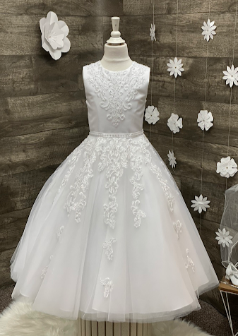 Sweetie Pie Scroll Lace Tulle Gown with Circular Skirt - 4053