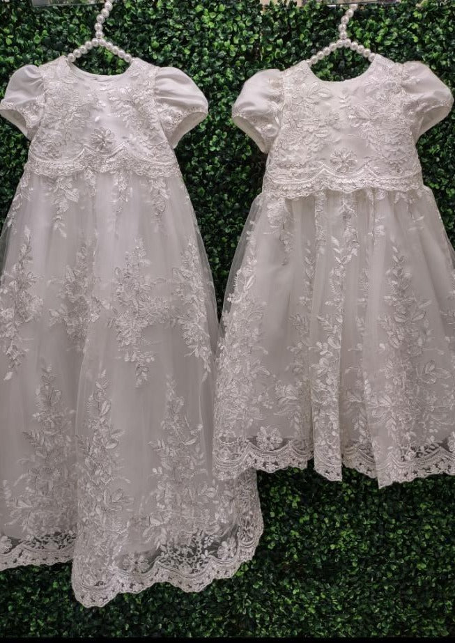 Princess Daliana Metallic Corded Lace Christening Gown - 18137 24 Months / Off White / Long Princess Daliana Metallic Corded Lace Christening Gown - 18137 24 Months / Off White / Long