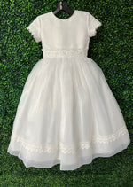Joan Calabrese Organza Short Sleeve Communion Dress With Lace Trim